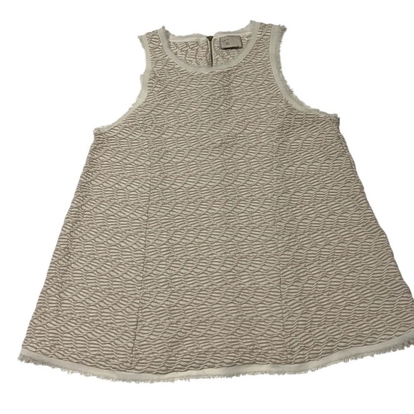Anthropologie Tops - Anthropologie Postmark Textured Tank Top Small Cream Boho Sleeveless Fringe Hem